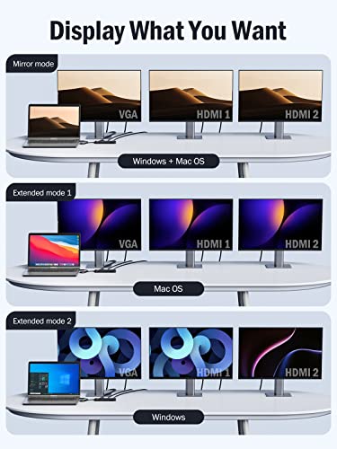 Lemorele USB C Docking Station 10-in-1 Dual Monitor HDMI Adapter