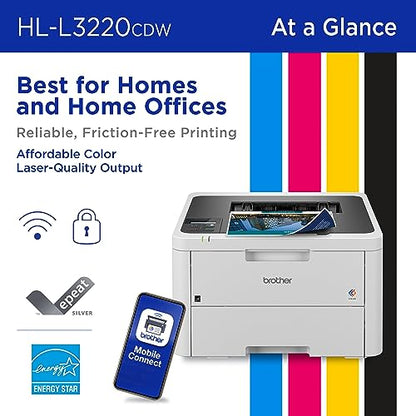 Brother HL-L3220CDW Laser Printer, Color, 2400 x 600 dpi, Auto-Duplex, Network-Ready, 19 ppm