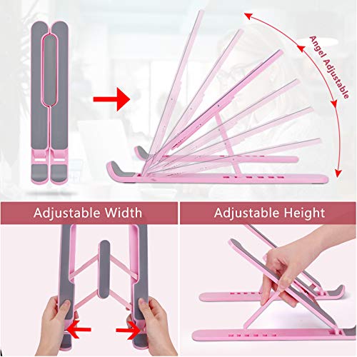 pidien Portable Laptop Stand PLS-08 Foldable Adjustable Aluminum Riser 1 Count Pink