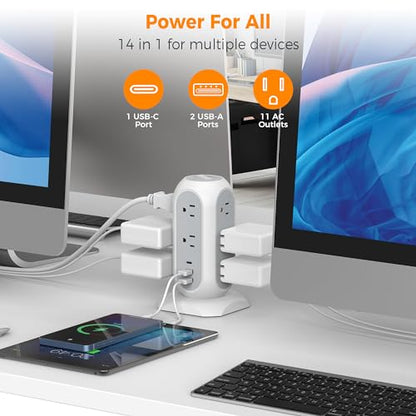 TESSAN 11 Outlet Power Strip TPS02-US-C 125V 13A Type B