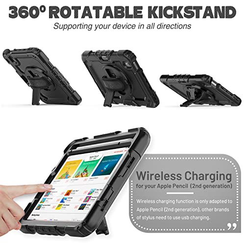 SEYMAC Stock Case for iPad Mini 6/7 2021/2024 with Built-in Screen Protector, 360° Rotating Stand, Black
