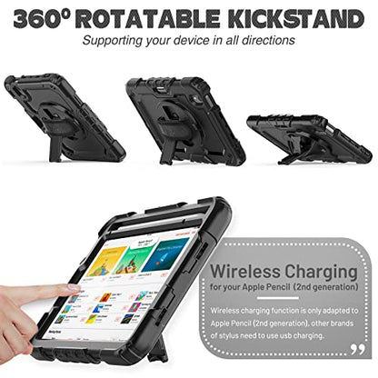 SEYMAC Stock Case for iPad Mini 6/7 2021/2024 with Built-in Screen Protector, 360° Rotating Stand, Black