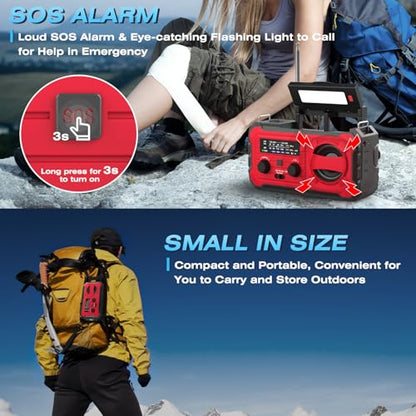 Nitigo 10000mAh Emergency Weather Radio with AM/FM/WB Tuner, NOAA Weather Alerts, Rechargeable Battery, USB/Solar/Hand Crank Charging, LED Flashlight, SOS Alarm, Indoor/Outdoor Use