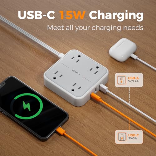 TESSAN 5FT TS-102-C-SP 4 Outlets 3 USB Ports Surge Protection