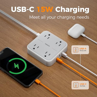 TESSAN 5FT TS-102-C-SP 4 Outlets 3 USB Ports Surge Protection