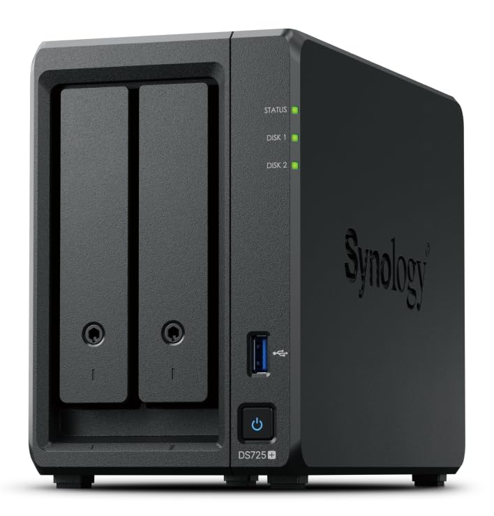 Synology DS725+/8TB-IW Network Attached Storage, 3 kg, Metal/Plastic, Tabletop Mounting