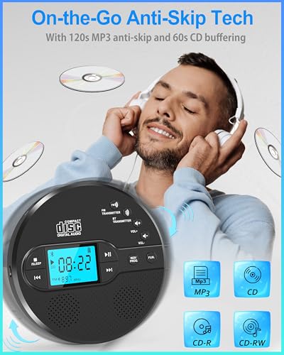 Sunoony Portable CD Player CD-35H Rechargeable Bluetooth AUX Lightweight 2-Channel CD Player