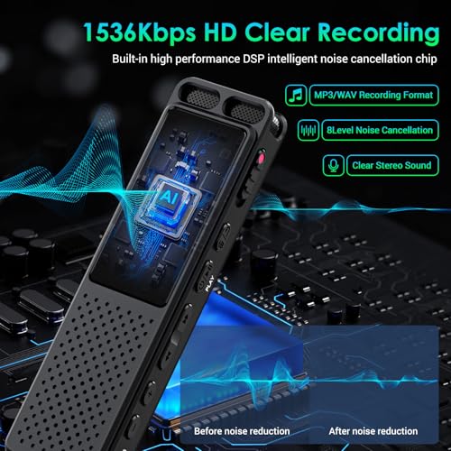 Vandlion 16GB V99 USB-C Digital Voice Recorder 1536Kbps - Playback, 100Hrs Battery Life