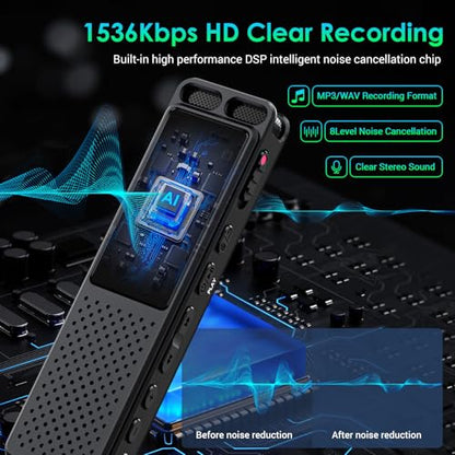 Vandlion 16GB V99 USB-C Digital Voice Recorder 1536Kbps - Playback, 100Hrs Battery Life
