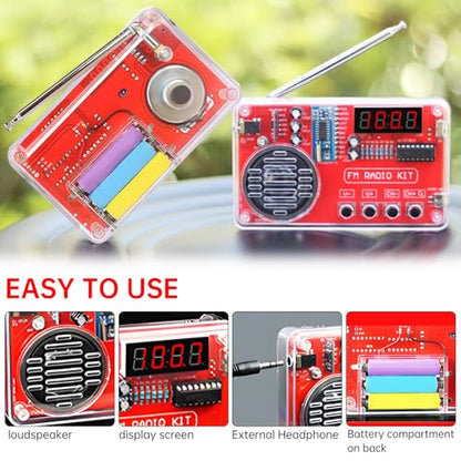 Diymore 4.5" x 2.8" x 3.5" FM Radio Kit, Model FM Radio Kit, Educational Electronics Project, Battery Powered, Mono Audio Output