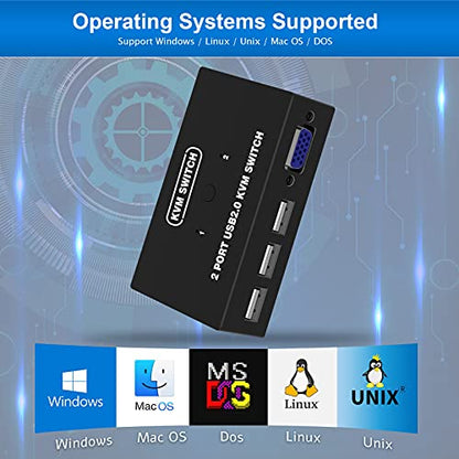 DGODRT USB VGA KVM Switch 2 PCs 1920x1440 Plug-in Switching for Windows and Mac