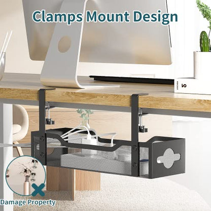 Litwaro 13.38" x 4.72" BJXCJ_01 Under Desk Cable Management Tray, Clamp Mount, Carbon Steel