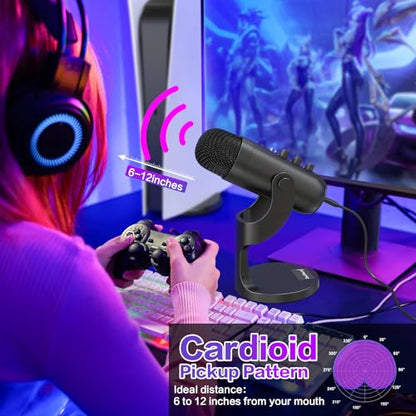ZealSound K66 Microphone Series External USB Microphone with Lightning and USB-C Connectivity, Noise Cancellation, Volume Control, Gain Control, One-Touch Mute, Echo Adjustment, Unidirectional Polar Pattern