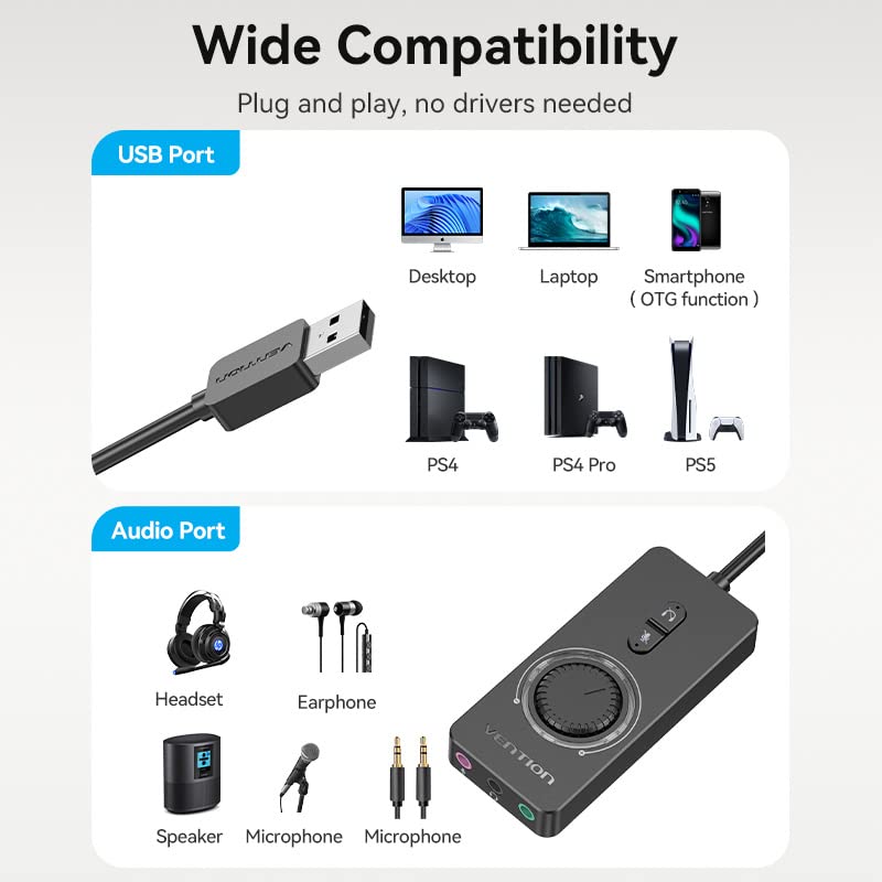 VENTION USB Sound Card 5059821084558 Stereo 48kHz 2.0 External Audio Adapter
