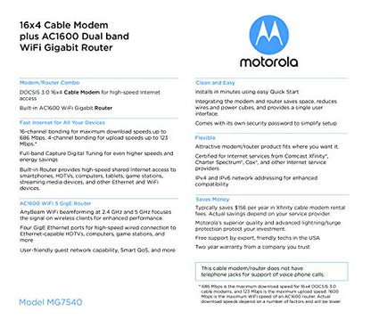 Motorola MG7540 4 Ports Dual-Band Router 686 Mbps 10/100/1000 Ethernet Modem