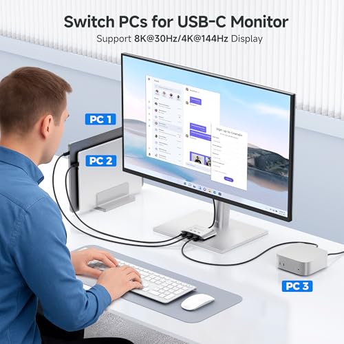 Cable Matters 201343 5A 28V Normally Open USB-C Solid-State KVM Switch Remote Control 3-way Tabletop Circuit