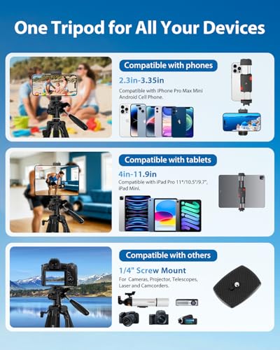 ZIKZOK 75 Inches PT80 Tripod Heavy-Duty Stand for Cameras and Tablets