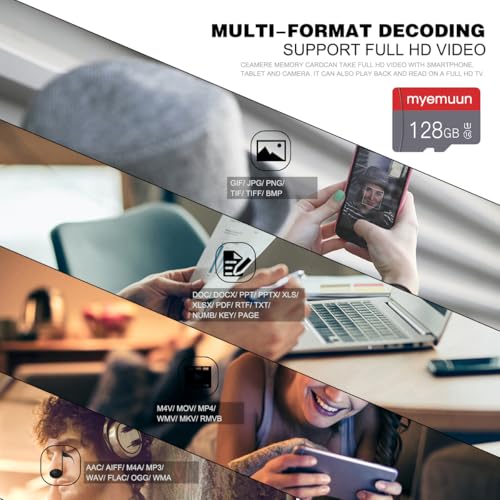 myemuun 128GB Micro Memory Card Class 10 MicroSDXC Red