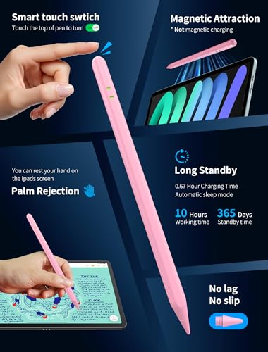 AYNSRTN Pink Aluminum Stylus Pen for Apple iPad Models A16/10/9/8/7/6, Pro 13/12.9/11" M5/M4, Air M3/M2/5/4/3, Mini 6/5