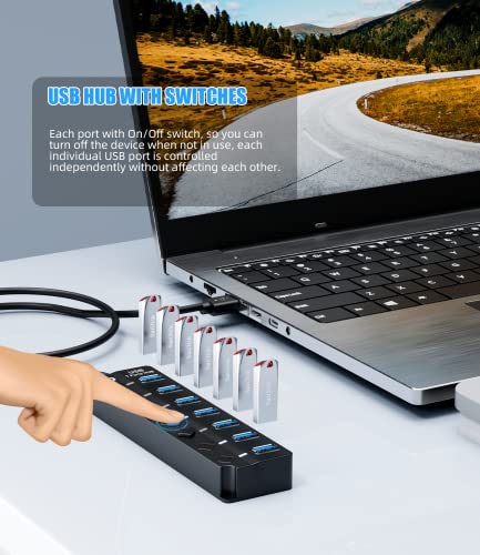 PANPEO USB 3.0 Hub 7-Port Splitter 3ft Cable for PC, PS4/5, Mobile HDD, Data Transfer Rate 5Gbps