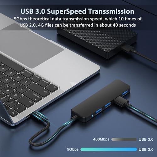VIENON 4-Port USB 3.0 Hub Usb-001 Fast Data Transfer 5 Gbps Compatible with Laptops Desktops