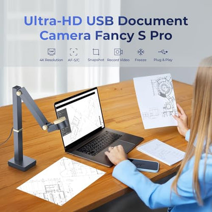CZUR Fancy S Pro 12MP USB Document Camera, 1080p, 60FPS, Auto Focus, Document Scanner