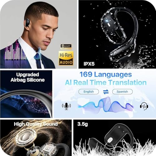 diujzld Open Ear Translator Earbuds B0GQGZLZ47 169 Languages Wireless Bluetooth 5.4