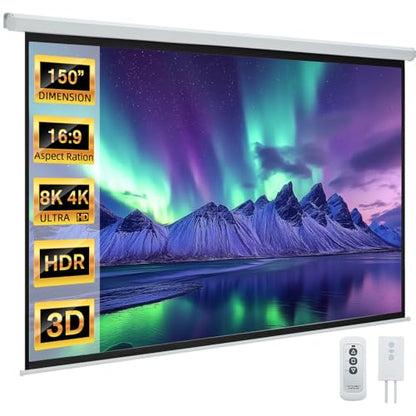 YODOLLA 150" Motorized Projector Screen 16:9 4K HD