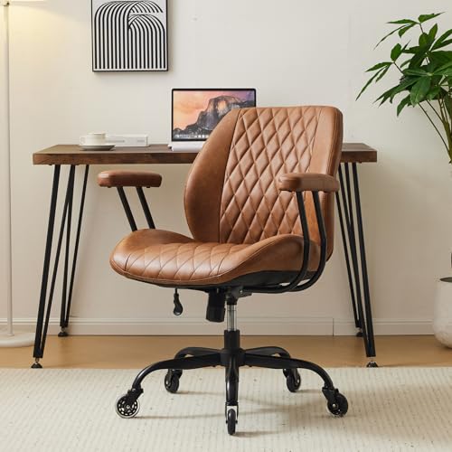 YFO Mid Back Brown Leather Office Desk Chair 871baca1-456e-4f6d-bbf7-bbea23361e6f