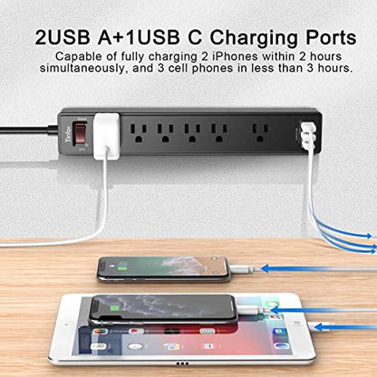 Yintar 11.59" x 1.89" Power Strip with 6 AC Outlets & 3 USB Ports, Model PW-919, 125 Volts