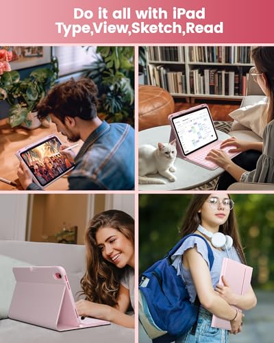 typecase Light Pink Folio Keyboard Case for iPad A16 11" 2025 & 10.9" 10th Gen (Models: A3354/A3355/A3356, A2696/A2757/A2777) Magnetic Wireless Detachable Keyboard, Bluetooth, Battery Powered