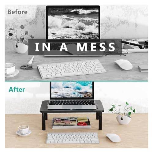 WALI Adjustable Monitor Stand RDTT03 for Desk, Ergonomic Design, Metal Black, 1 Pack