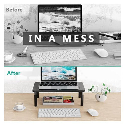 WALI Adjustable Monitor Stand RDTT03 for Desk, Ergonomic Design, Metal Black, 1 Pack