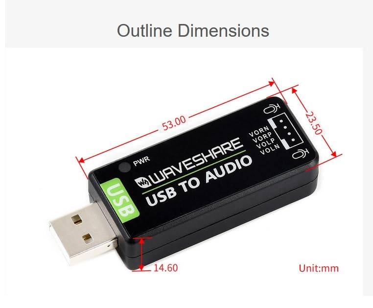 Wonrabai USB Sound Card WAVESHARE USB Sound Card 48kHz Stereo USB Audio Adapter