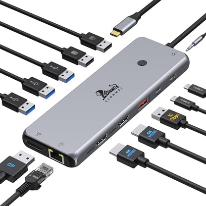 LIONWEI 13-in-1 USB C Docking Station 4K - Dual HDMI, 10Gbps, USB 3.0, 3.5mm Audio, Ethernet