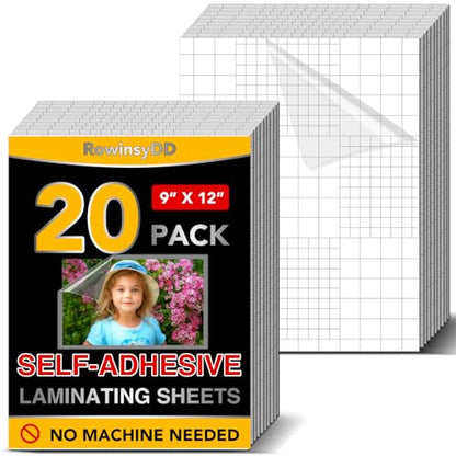RowinsyDD 9 x 12 Inches ZZP-20P Self-Adhesive Laminating Sheets
