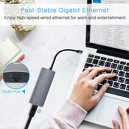 GECENinov 6IN1 HD-T07 USB C Hub Ethernet 4K HDMI 1000Mbps Adapter