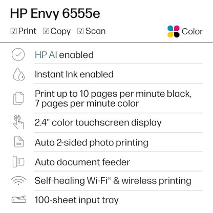 HP Envy 6555e All-in-One Printer Inkjet Color Printer 1200 x 1200 dpi Wireless