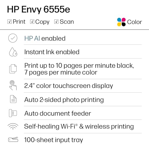 HP Envy 6555e All-in-One Inkjet Printer 1200x1200dpi Color Wireless