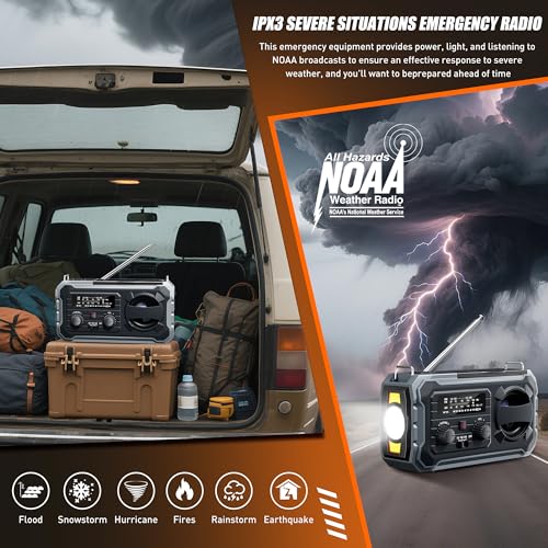Pristar 6.5" Hand Crank Weather Radio 10000mAh Solar Powered NOAA AM/FM