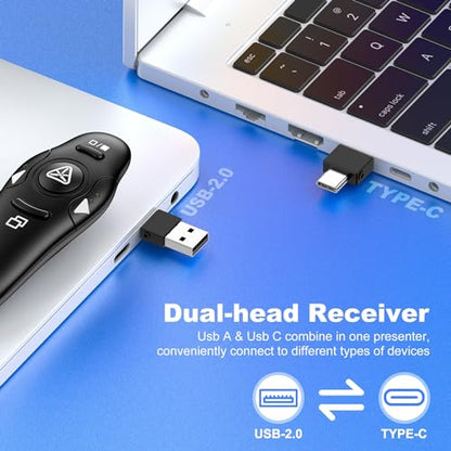 DinoFire 8541661066 USB Wireless Presentation Remote Clicker 50 Feet Range 3 Buttons Ergonomic Design