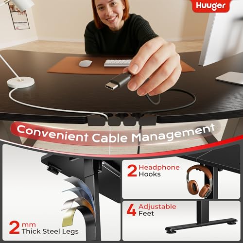 Huuger 47.2 x 23.6 Inch Electric Standing Desk with Built-in Outlets, Height Adjustable, Black, New