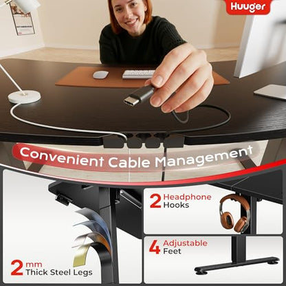 Huuger 47.2 x 23.6 Inch Electric Standing Desk with Built-in Outlets, Height Adjustable, Black, New