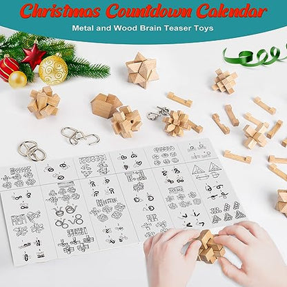 vewicokop Advent Calendar 2023 12 Pcs 3D Metal and Wooden Puzzles