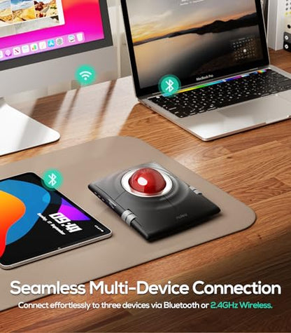 Nulea M512 Wireless Trackball Mouse, Bluetooth and USB Connectivity, Ergonomic Design, Rechargeable, 1600 DPI, Multi-Device Compatibility