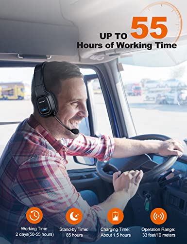 TECKNET Bluetooth Trucker Headset TK-HS001 Wireless Headphones with Microphone - On Ear - Black