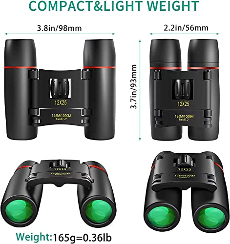 POLDR 12X25 Compact Binoculars 12x Magnification 25mm Objective Lens Waterproof