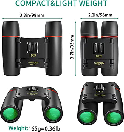 POLDR 12X25 Compact Binoculars 12x Magnification 25mm Objective Lens Waterproof