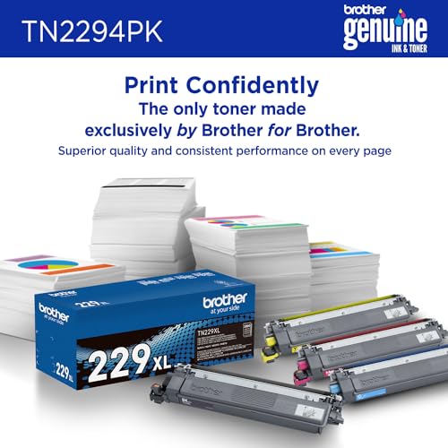 Brother TN229 4PK Color Laser Printer Toner Cartridges | Black, Cyan, Magenta, Yellow | Up to 1500 Page Yield