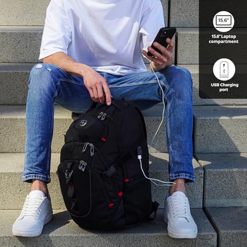 Swissdigital Black Laptop Backpack for Adults, Model SD803-01, Fits 15.6" Devices, 31L Capacity